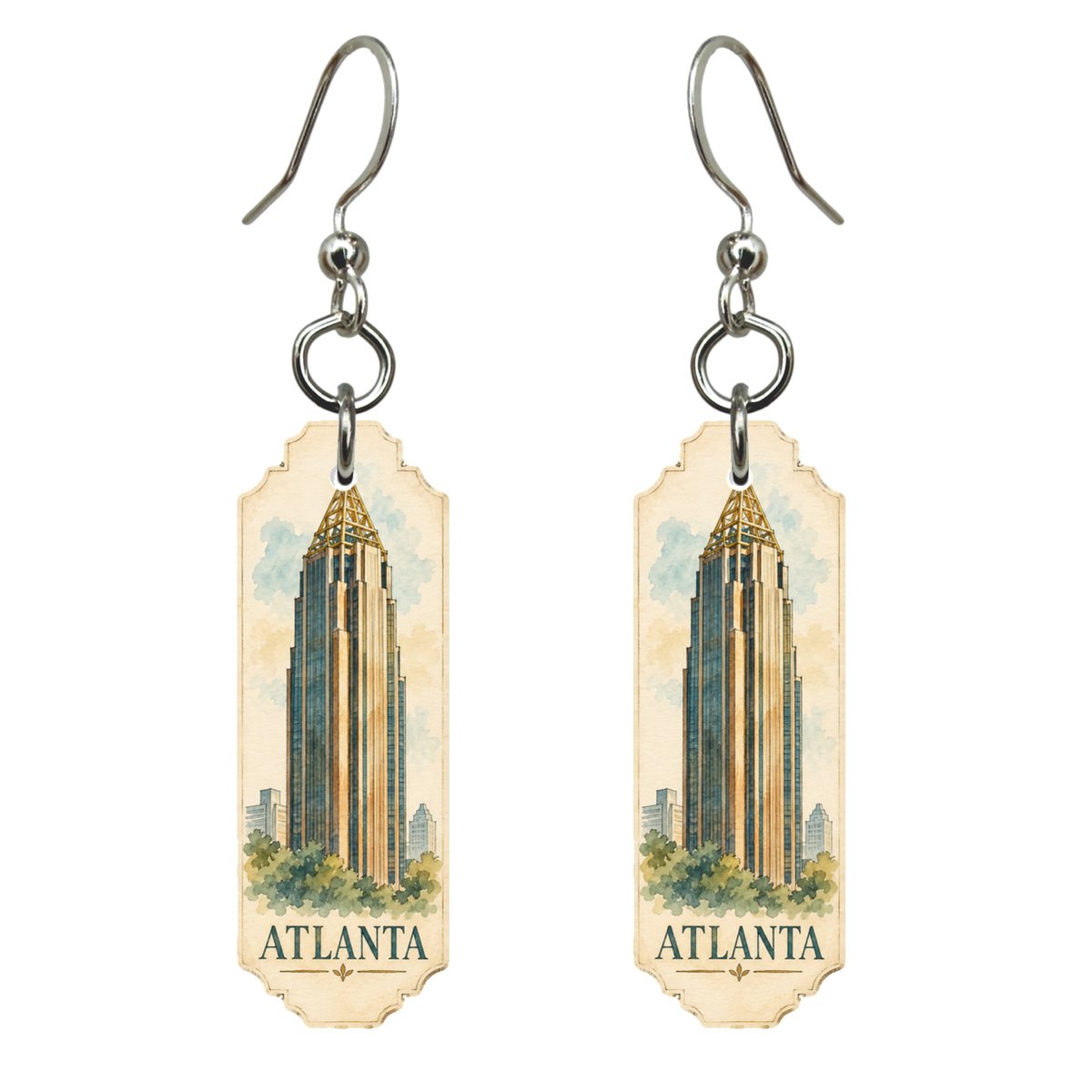 She's Choosing Atlanta Earrings | Pen and Watercolor Wash | S491