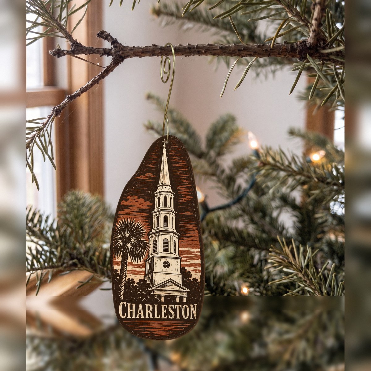 She's Choosing Charleston Ornament | Woodcut | S502-O