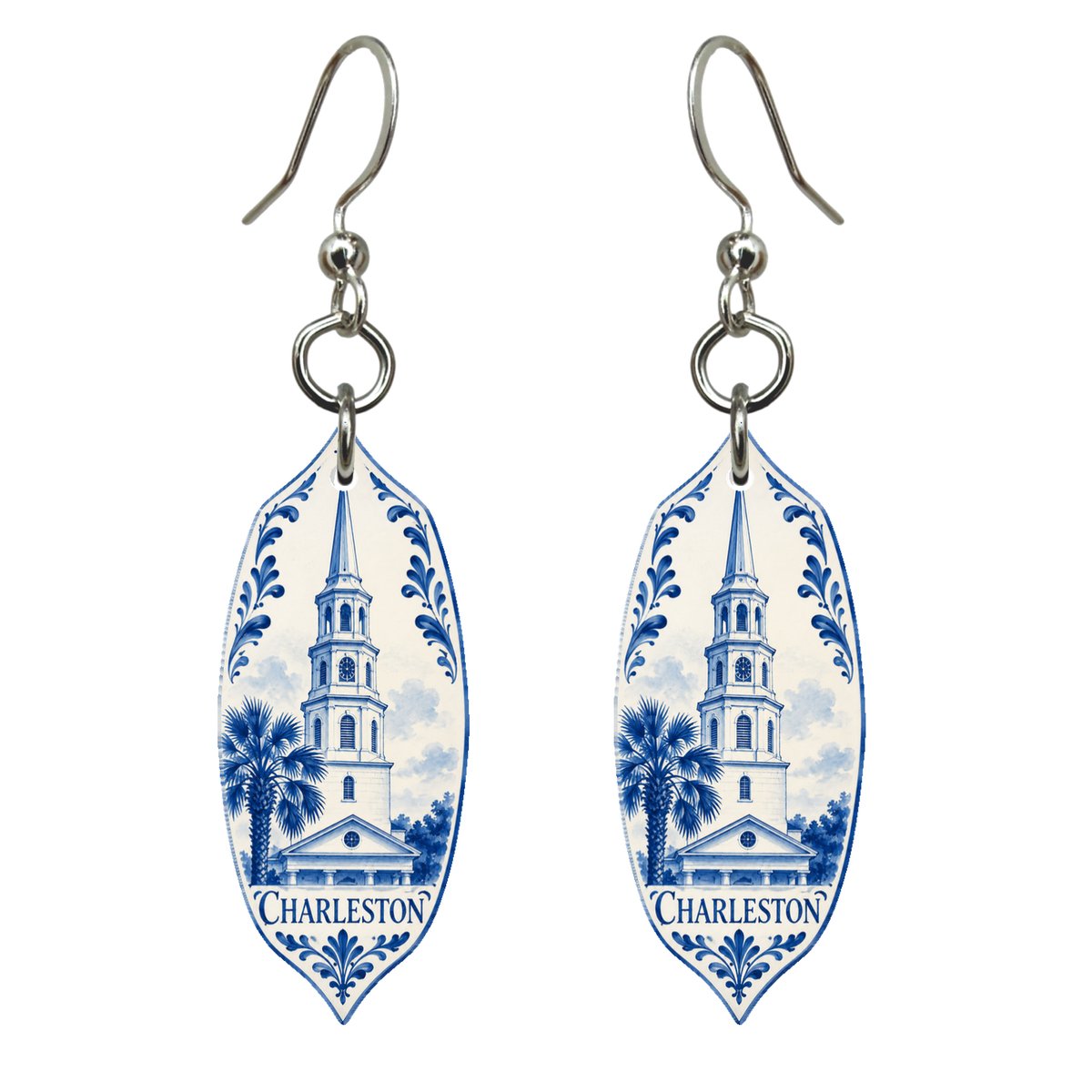 She's Choosing Charleston Earrings | Blue-And-White Ceramic Illustration | S511