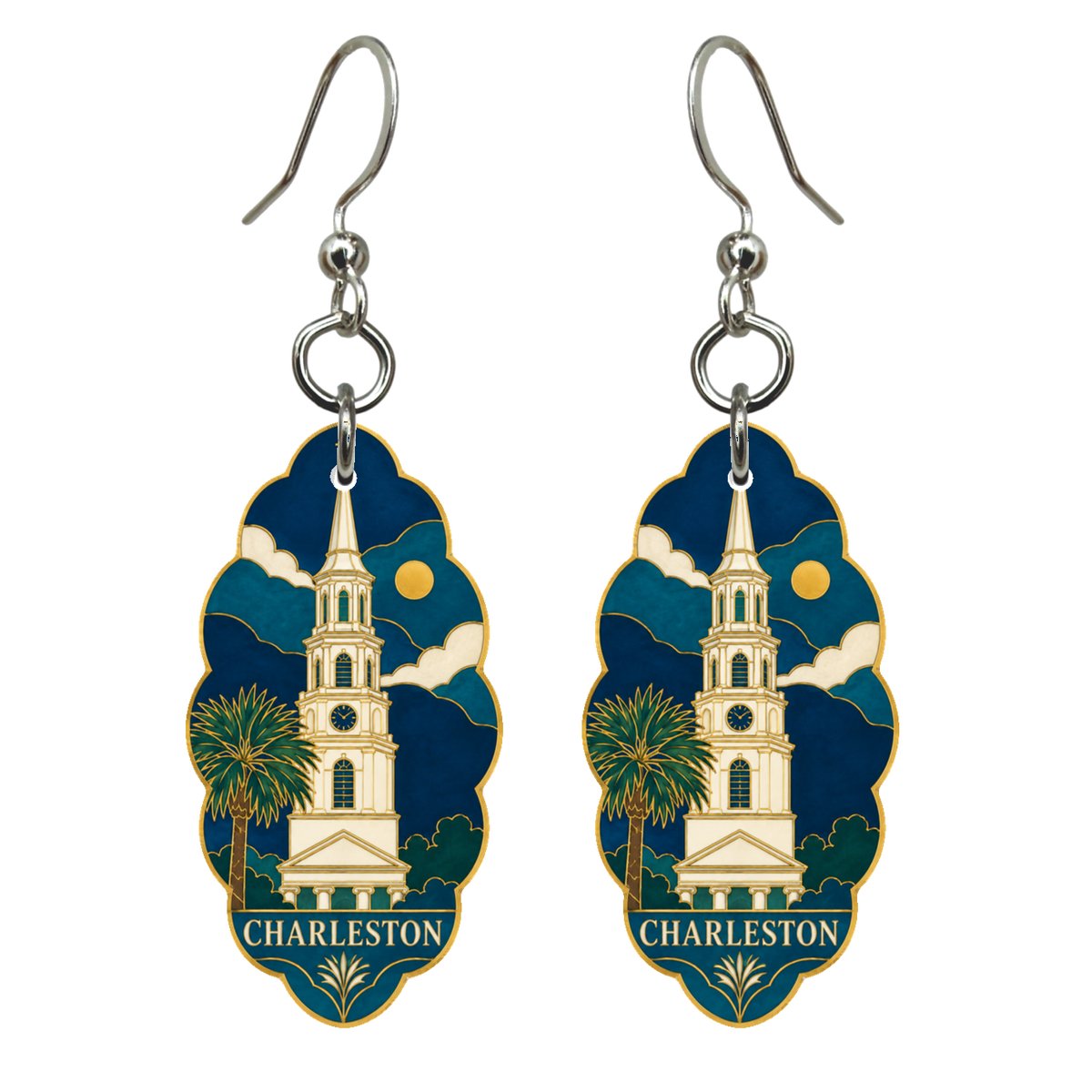 She's Choosing Charleston Earrings | Cloisonné-Inspired Graphic | S512