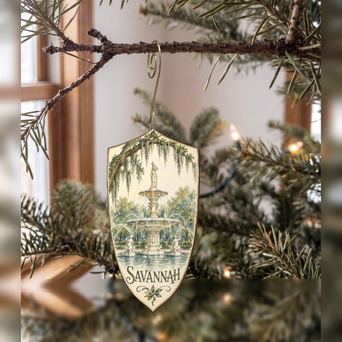 She's Choosing Savannah Ornament | Pen and Watercolor Wash | S527-O