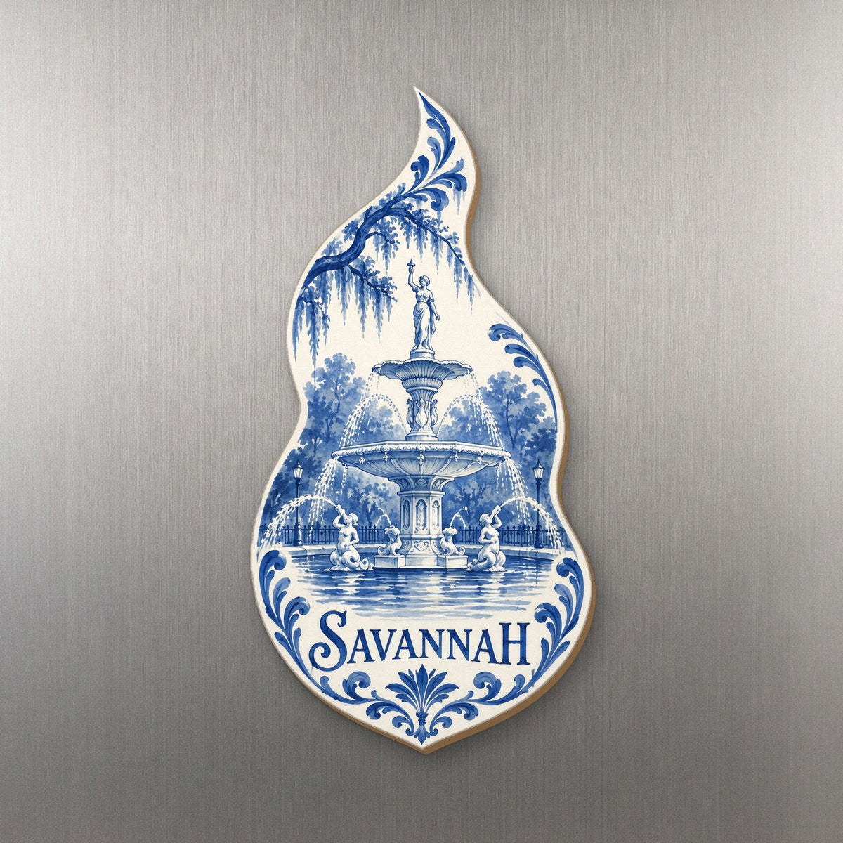 She's Choosing Savannah Magnet | Blue-And-White Ceramic Illustration | S529-M