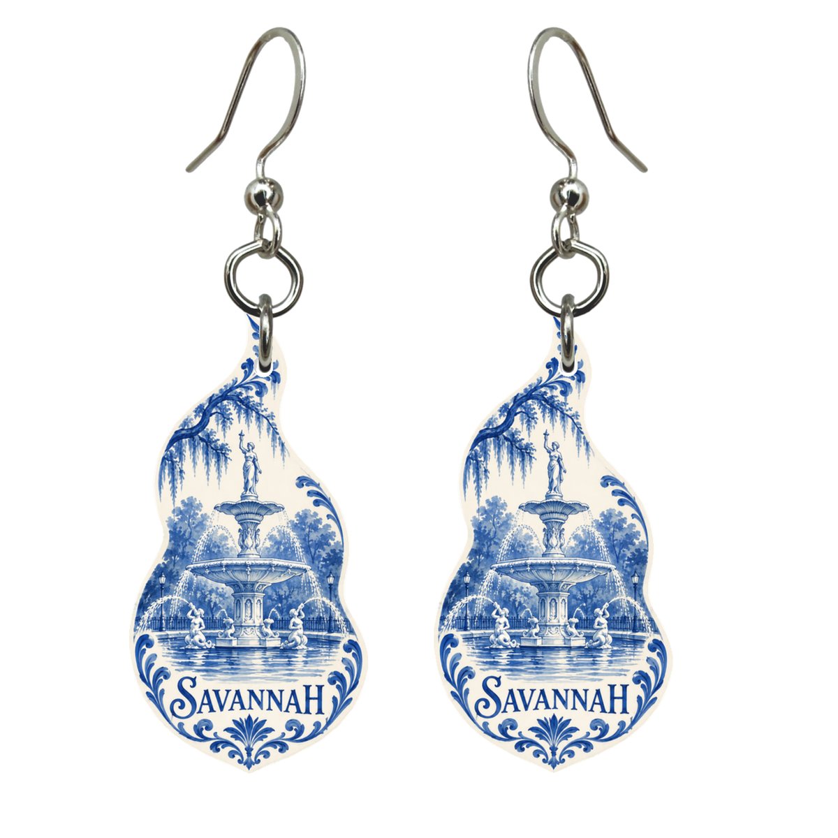 She's Choosing Savannah Earrings | Blue-And-White Ceramic Illustration | S529