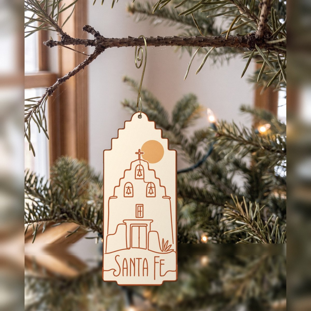 She's Choosing Santa Fe Ornament | Continuous-Line Drawing | S534-O