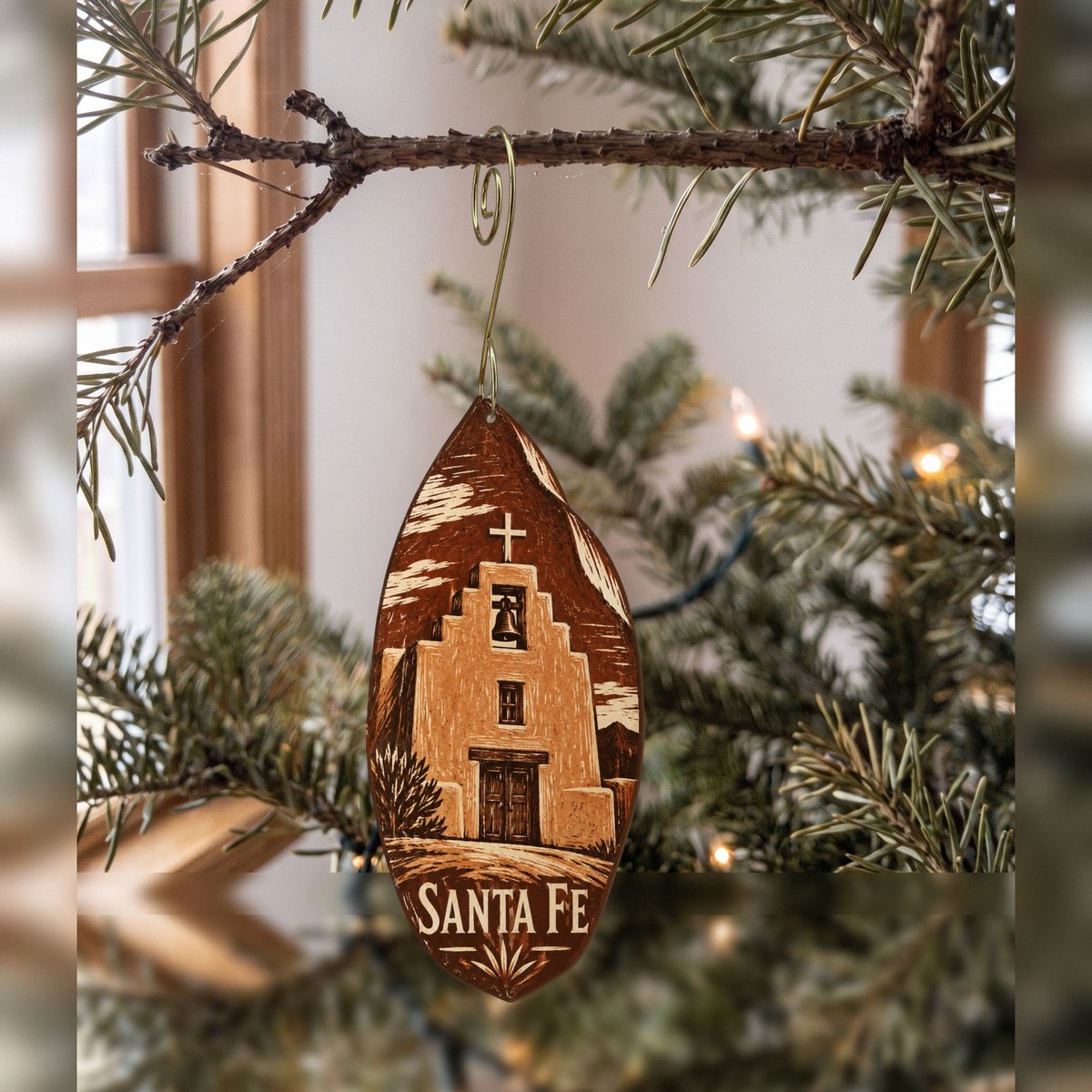 She's Choosing Santa Fe Ornament | Woodcut | S538-O