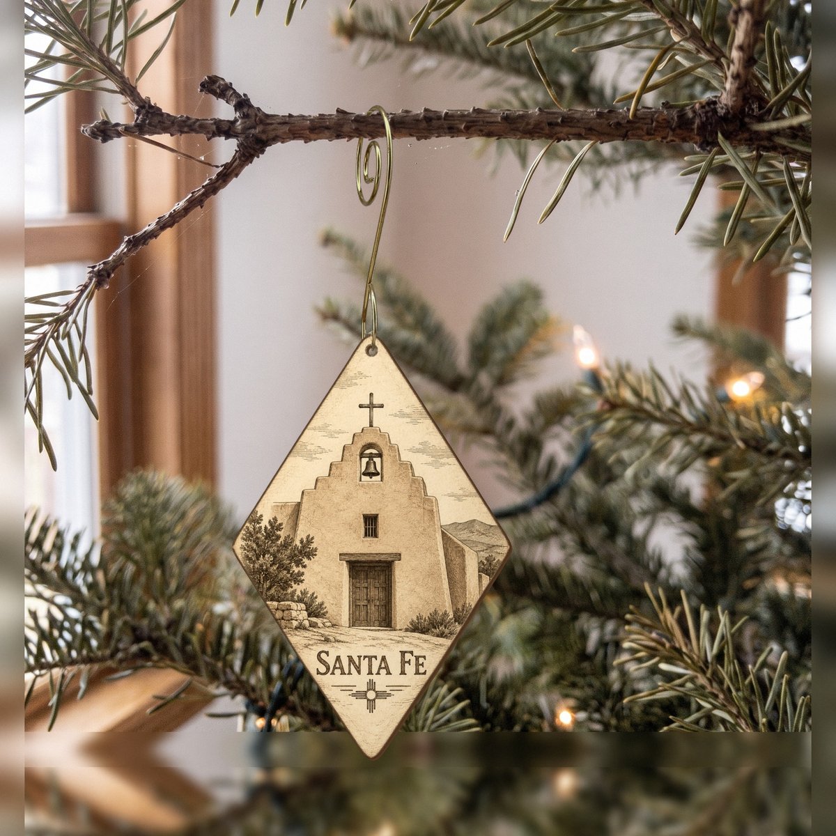 She's Choosing Santa Fe Ornament | Etching-Inspired Linework | S540-O
