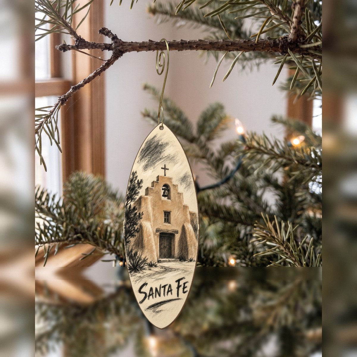She's Choosing Santa Fe Ornament | Charcoal Gesture | S543-O