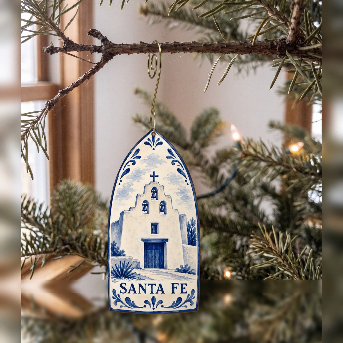 She's Choosing Santa Fe Ornament | Blue-And-White Ceramic Illustration | S547-O