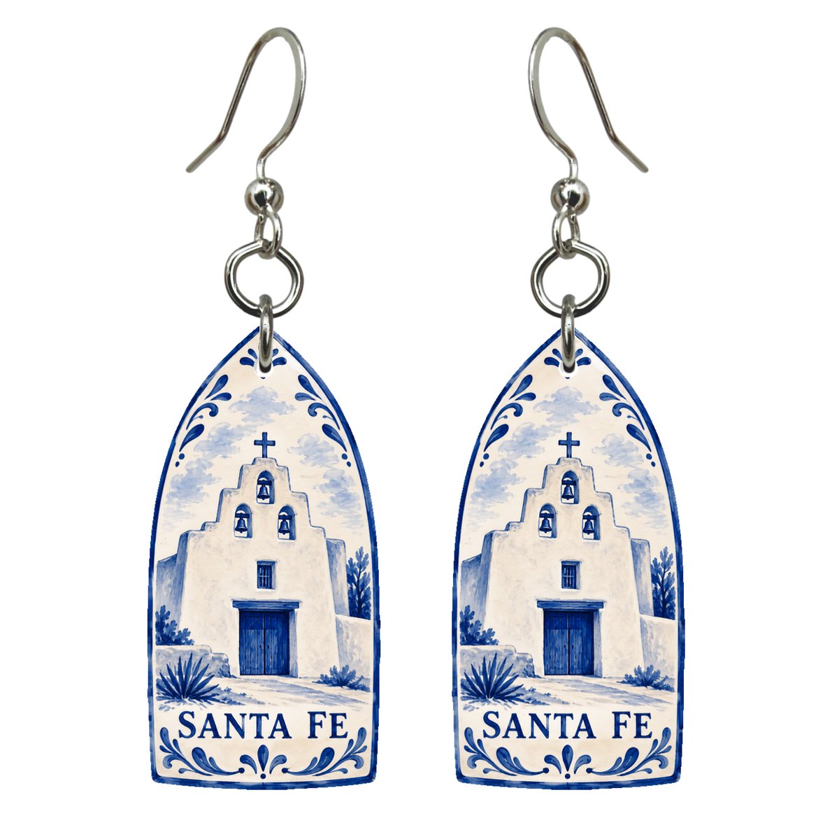 She's Choosing Santa Fe Earrings | Blue-And-White Ceramic Illustration | S547