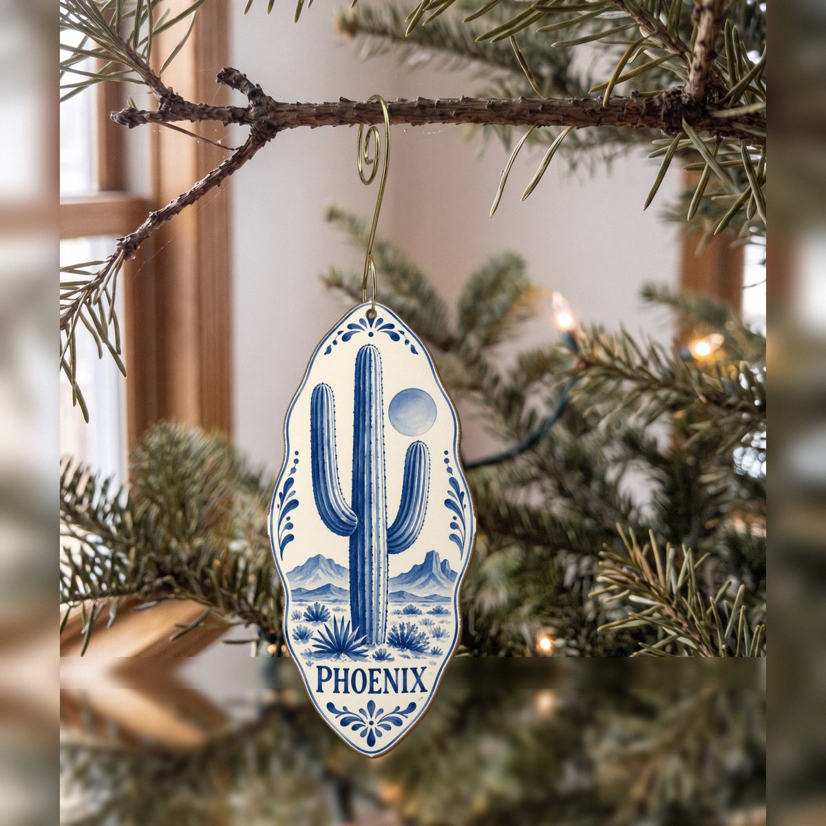 She's Choosing Phoenix Ornament | Blue-And-White Ceramic Illustration | S565-O