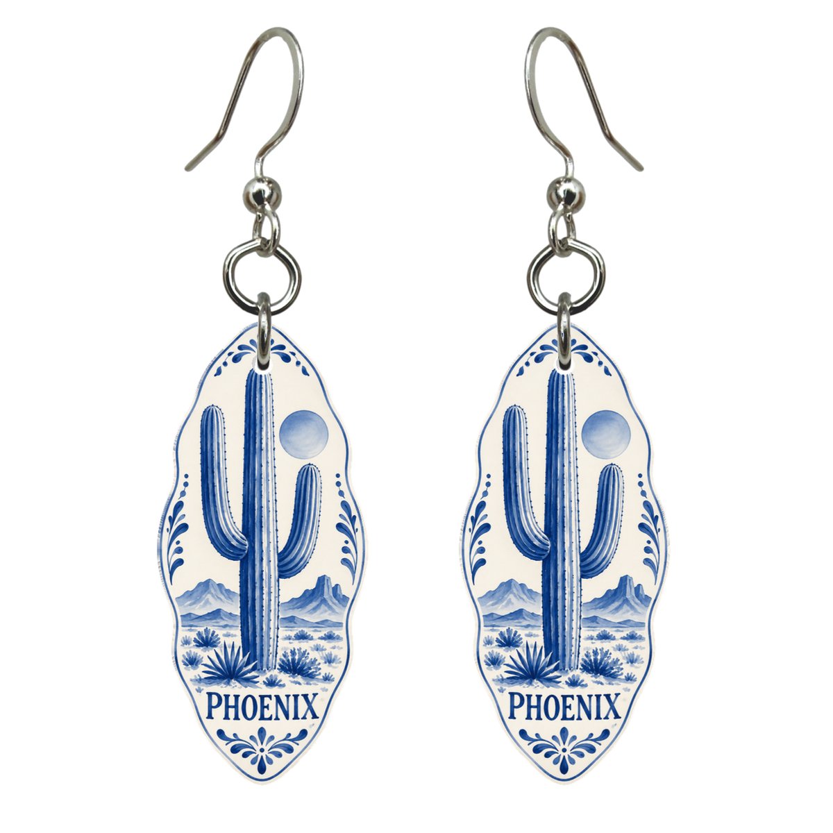 She's Choosing Phoenix Earrings | Blue-And-White Ceramic Illustration | S565