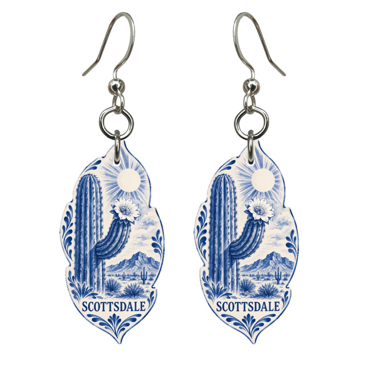 She's Choosing Scottsdale Earrings | Blue-And-White Ceramic Illustration | S583