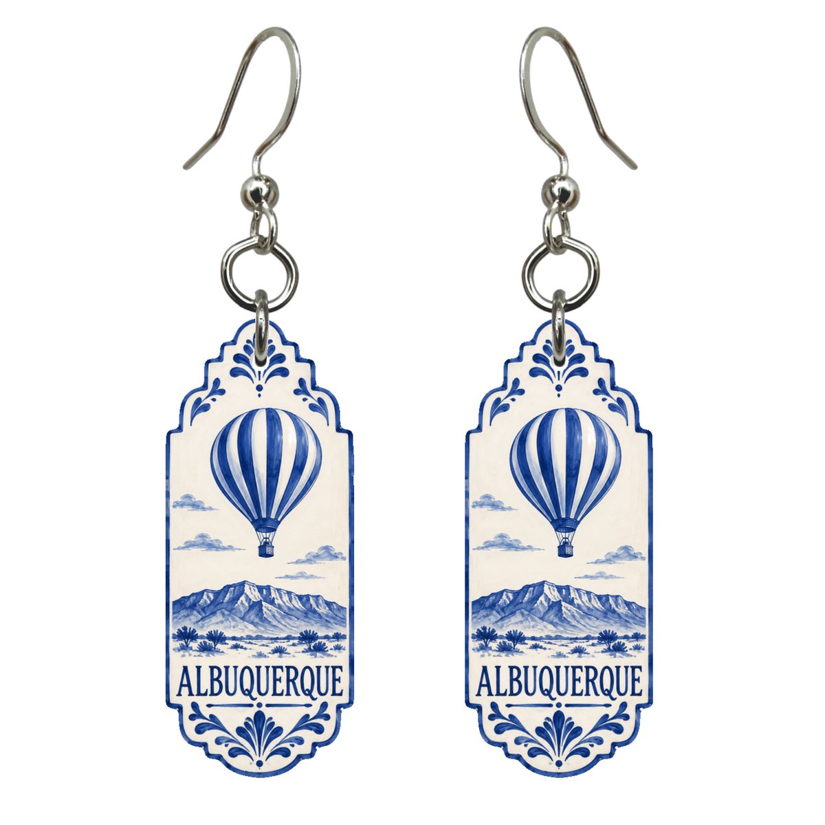 She's Choosing Albuquerque Earrings | Blue-And-White Ceramic Illustration | S686