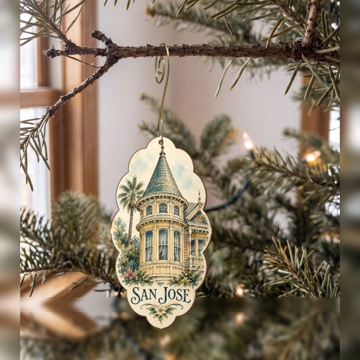 She's Choosing San Jose Ornament | Pen and Watercolor Wash | S720-O