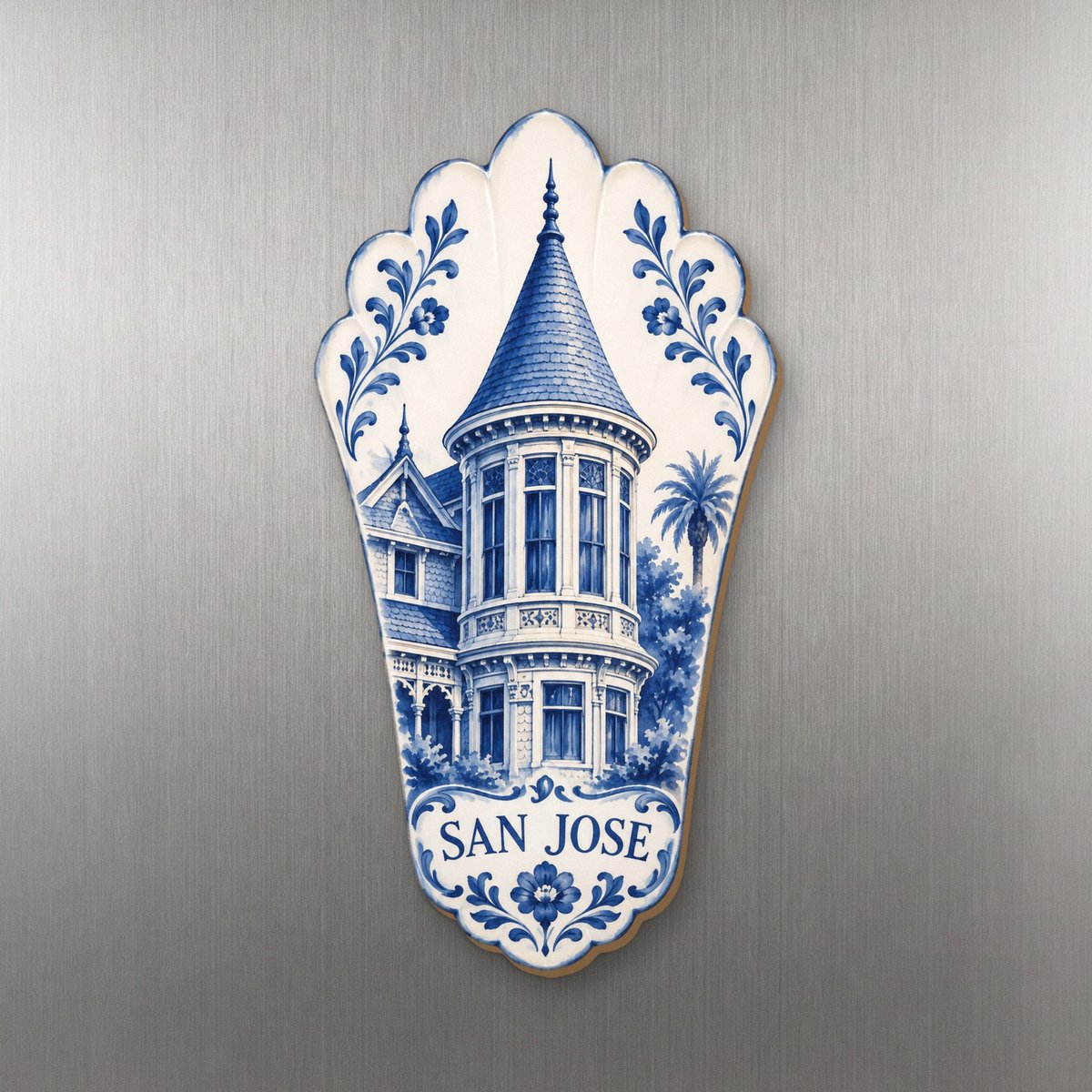 She's Choosing San Jose Magnet | Blue-And-White Ceramic Illustration | S722-M