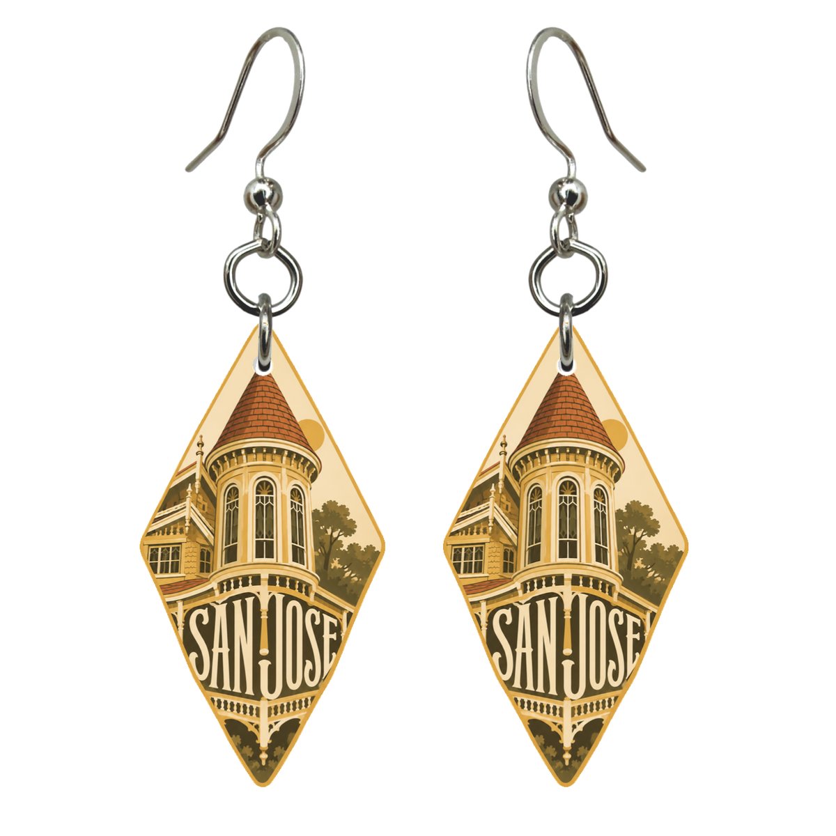 She's Choosing San Jose Earrings | Typographic Illustration | S724