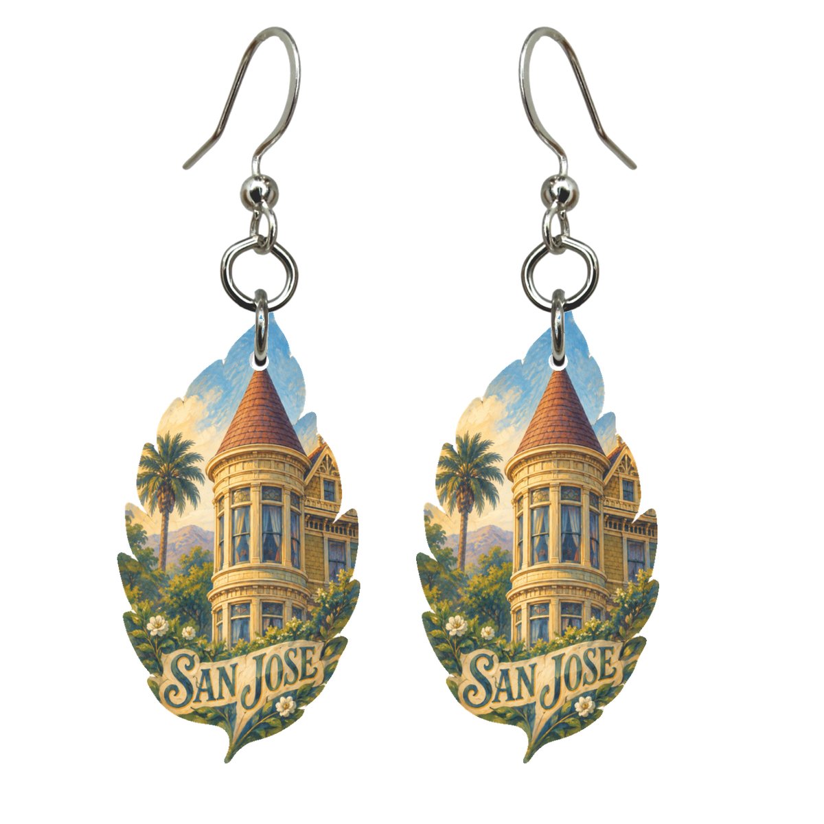 She's Choosing San Jose Earrings | Colored Pencil over Gouache | S725
