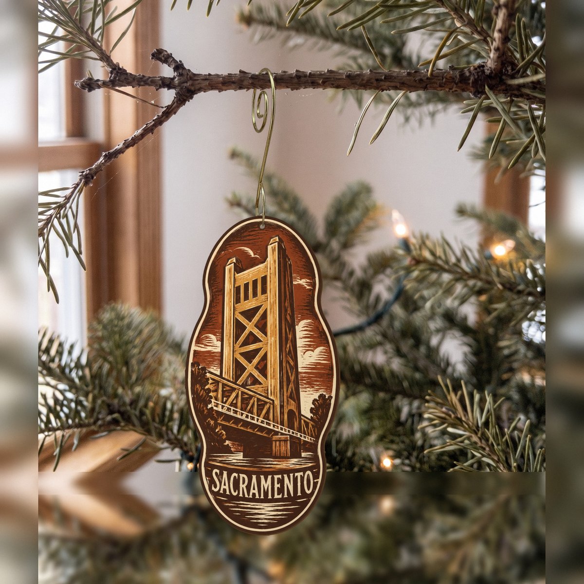 She's Choosing Sacramento Ornament | Woodcut | S731-O