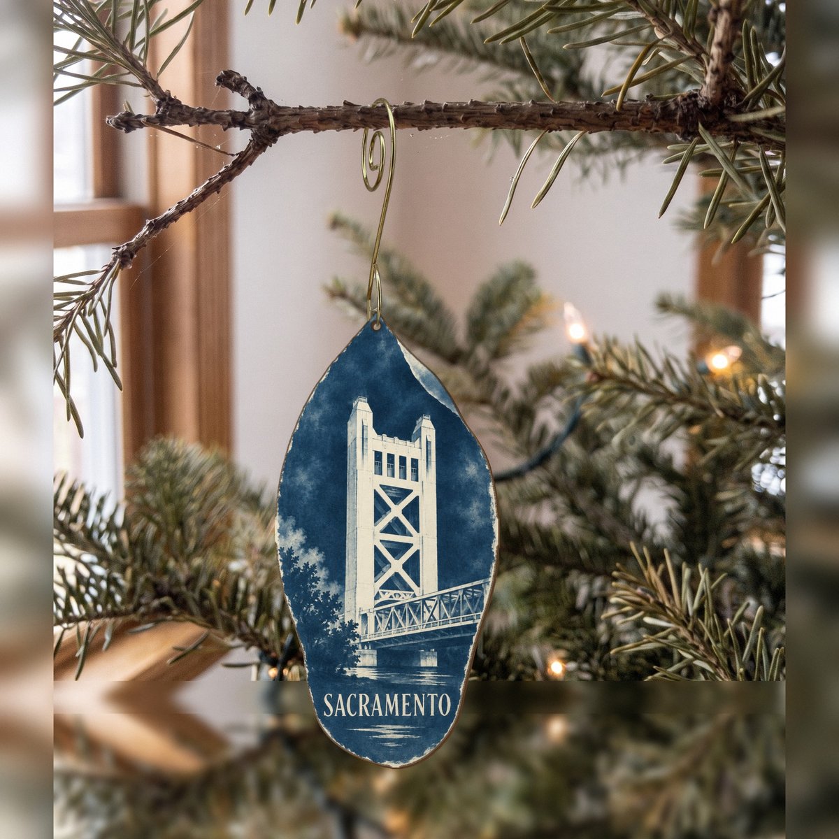She's Choosing Sacramento Ornament | Cyanotype-Inspired | S732-O