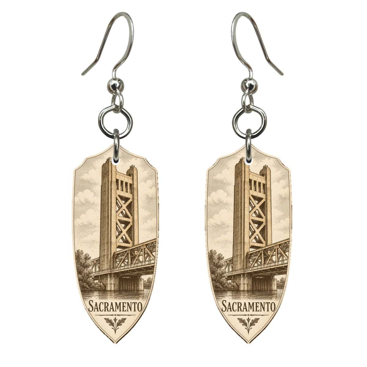 She's Choosing Sacramento Earrings | Etching-Inspired Linework | S733