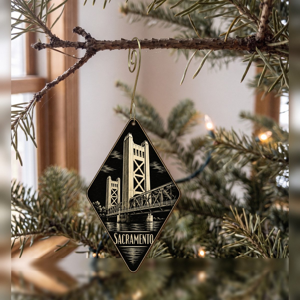 She's Choosing Sacramento Ornament | Scratchboard | S735-O