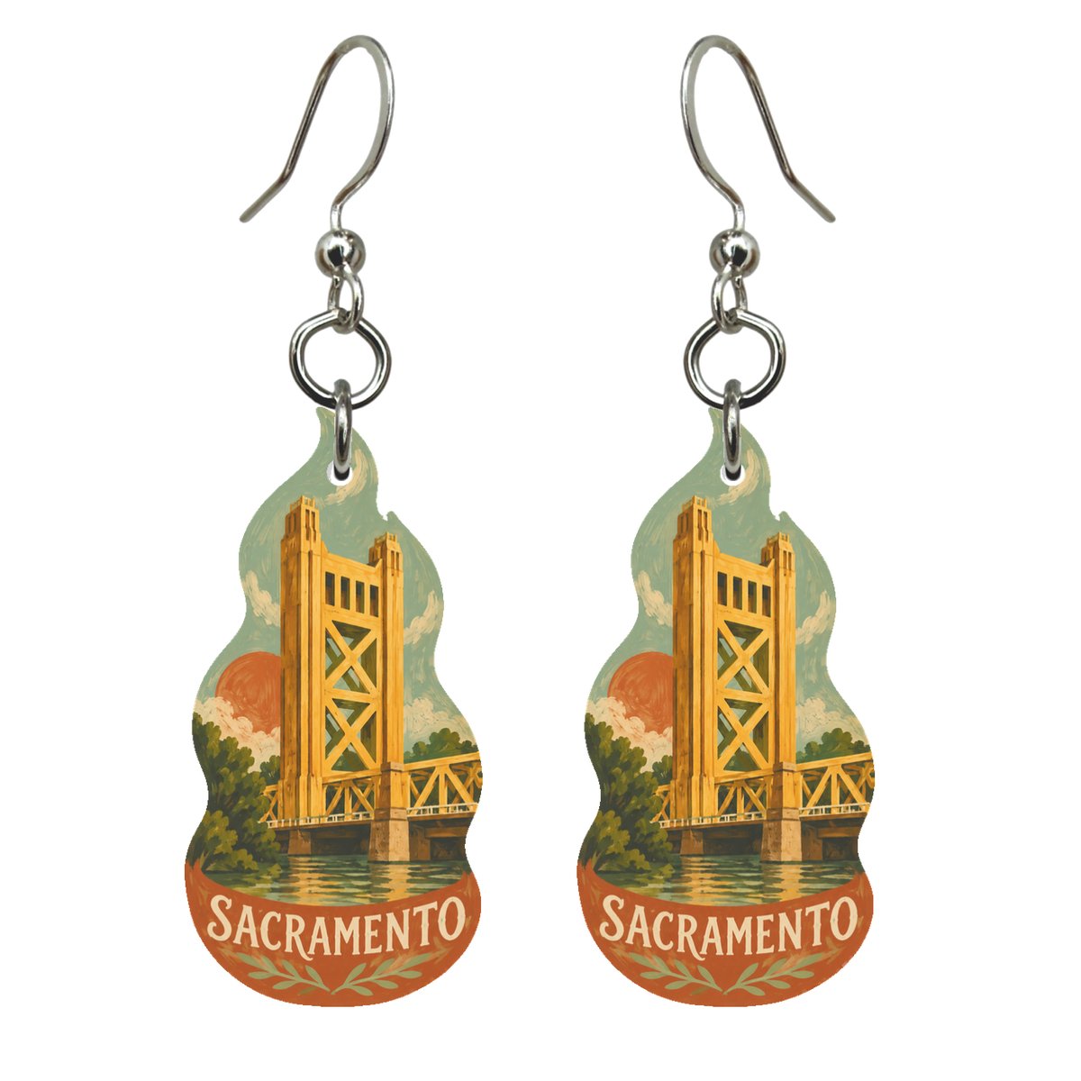 She's Choosing Sacramento Earrings | Naive Folk Painting | S739