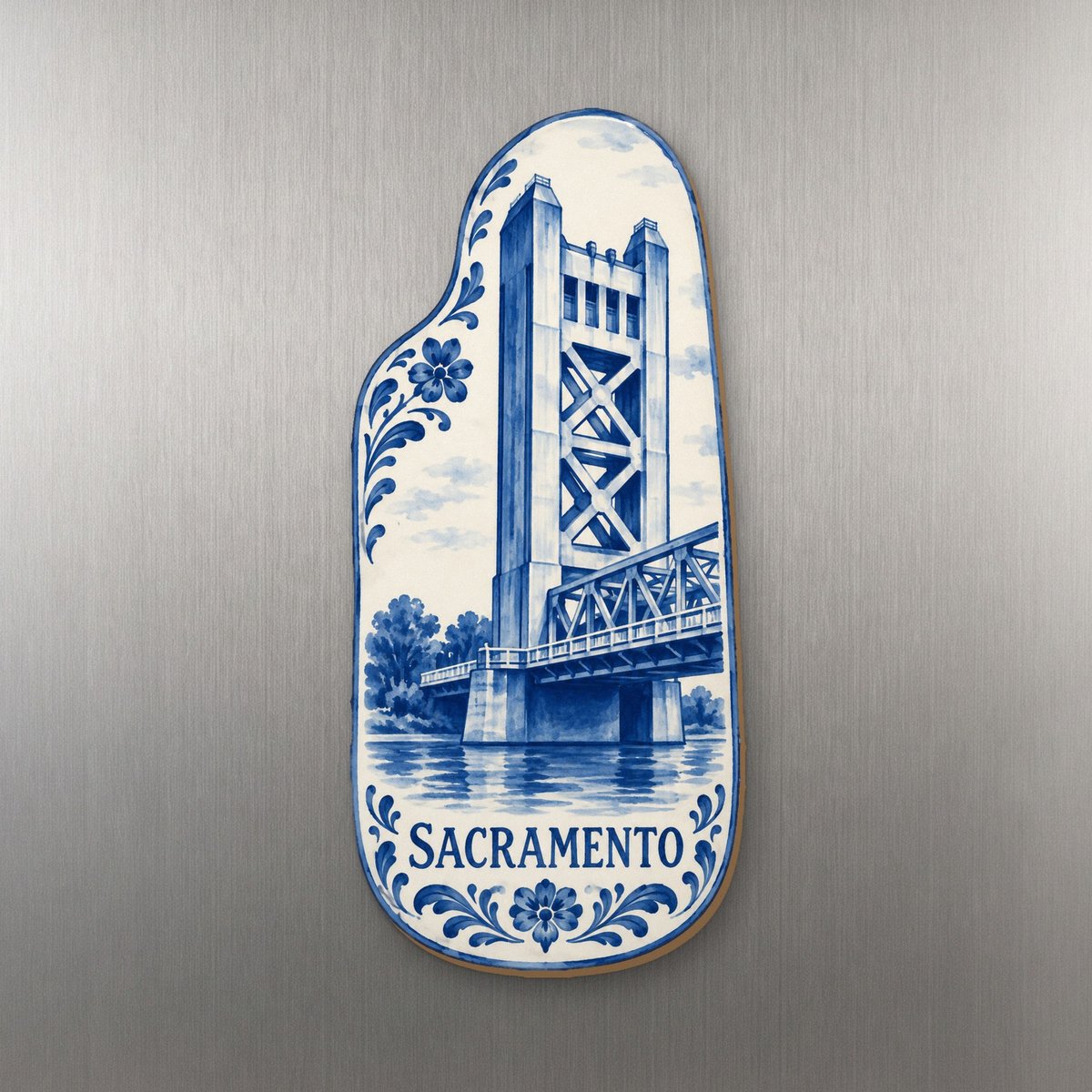She's Choosing Sacramento Magnet | Blue-And-White Ceramic Illustration | S740-M