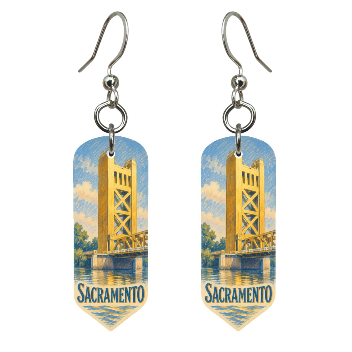 She's Choosing Sacramento Earrings | Colored Pencil over Gouache | S743