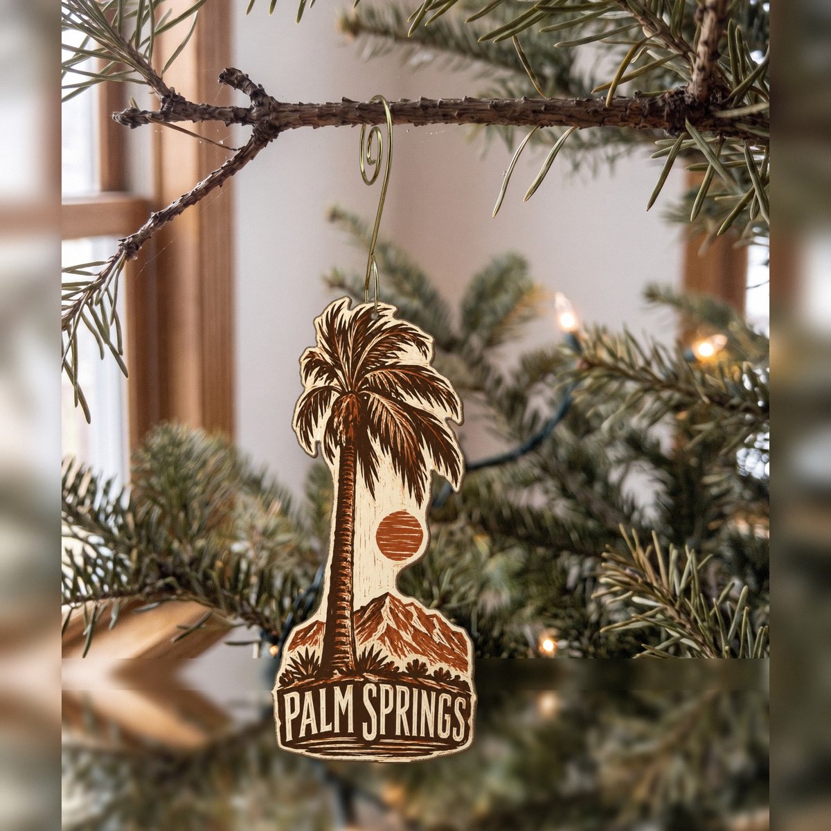 She's Choosing Palm Springs Ornament | Woodcut | S749-O