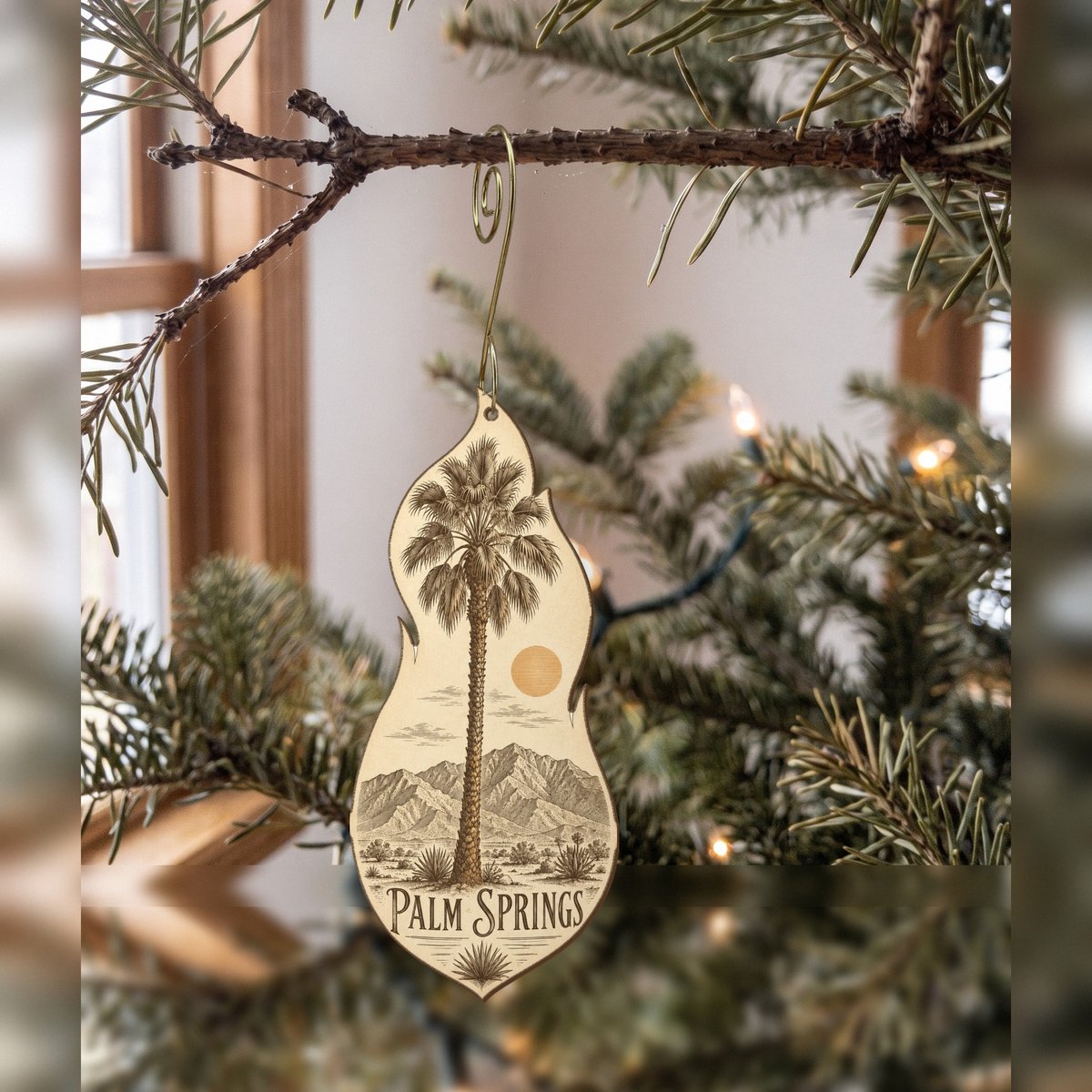 She's Choosing Palm Springs Ornament | Etching-Inspired Linework | S751-O