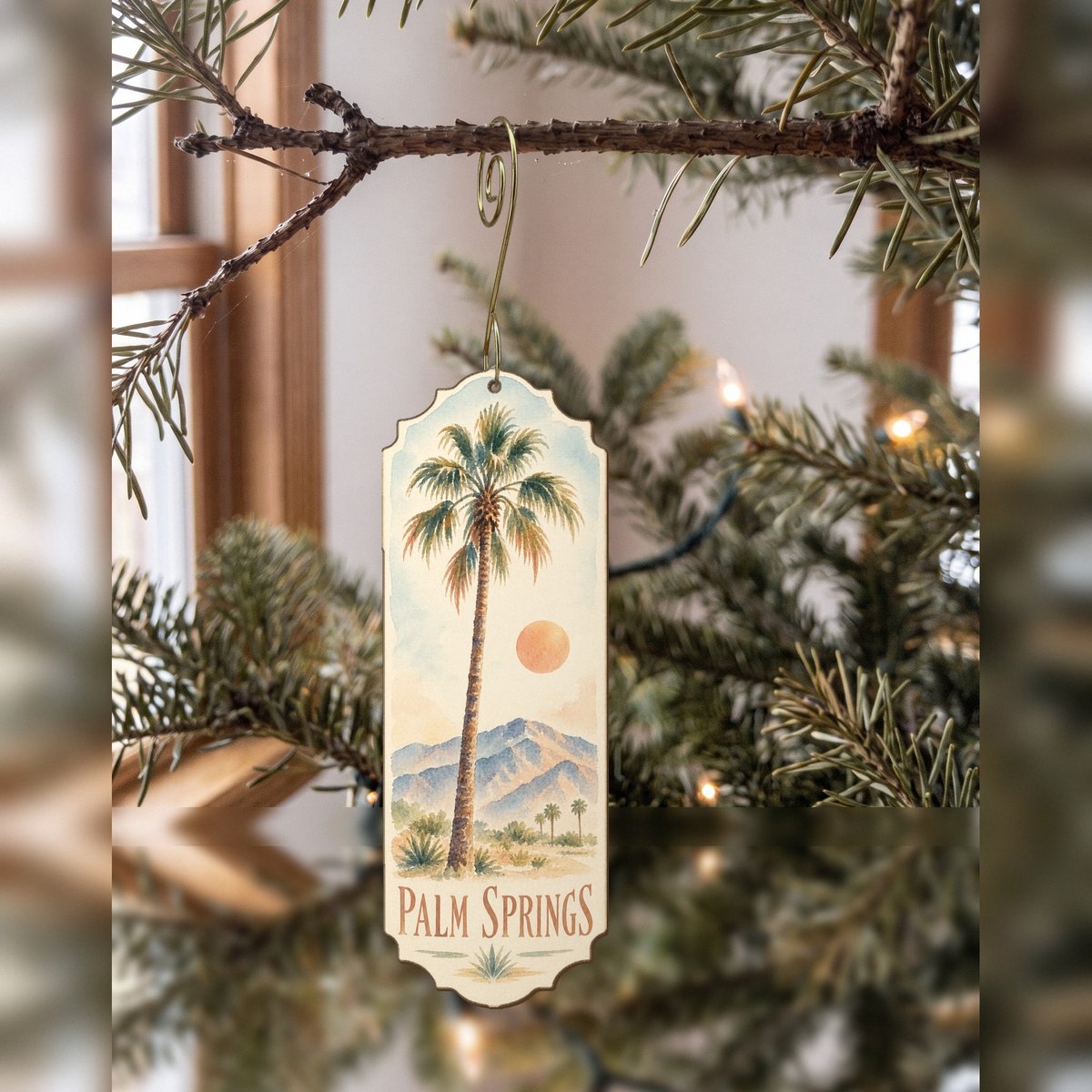 She's Choosing Palm Springs Ornament | Restrained Watercolor | S755-O