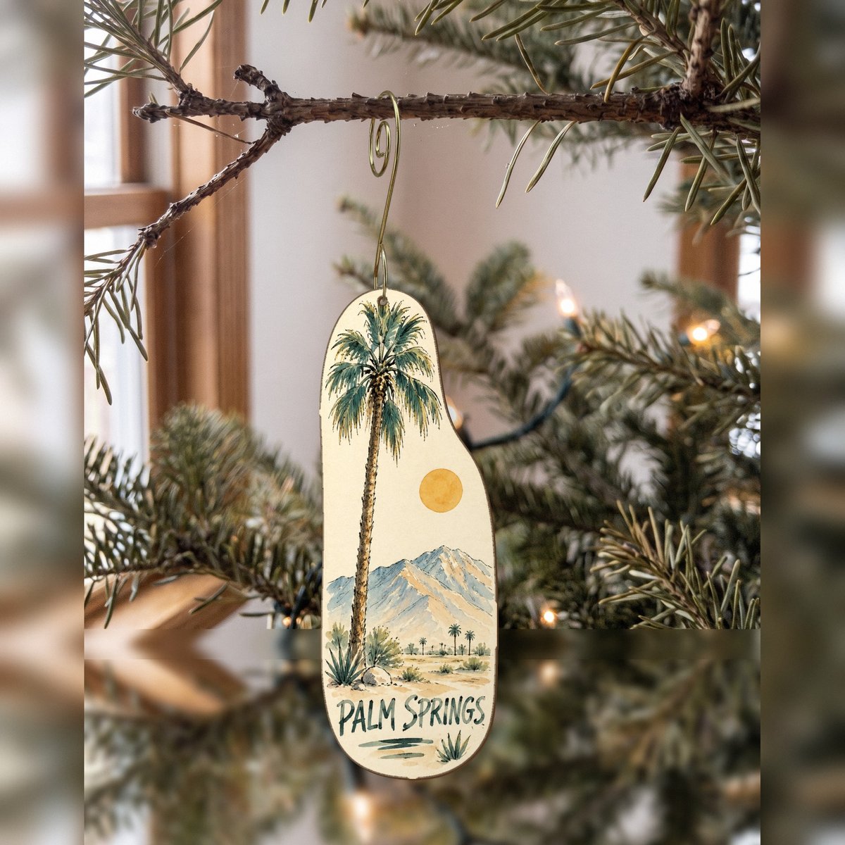 She's Choosing Palm Springs Ornament | Pen and Watercolor Wash | S756-O