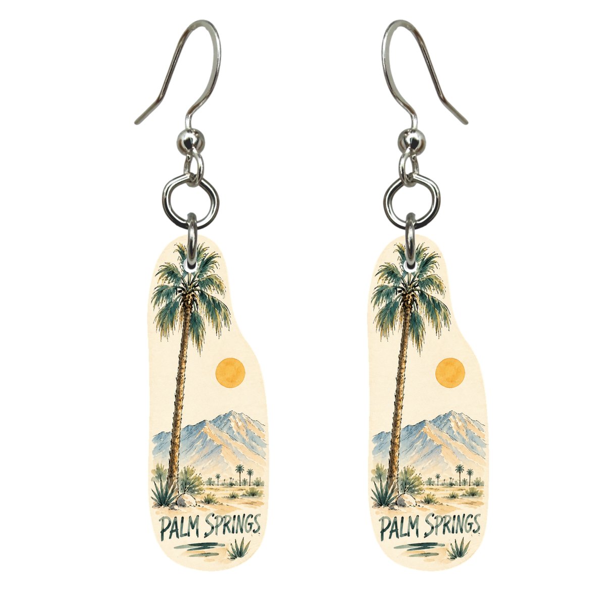 She's Choosing Palm Springs Earrings | Pen and Watercolor Wash | S756