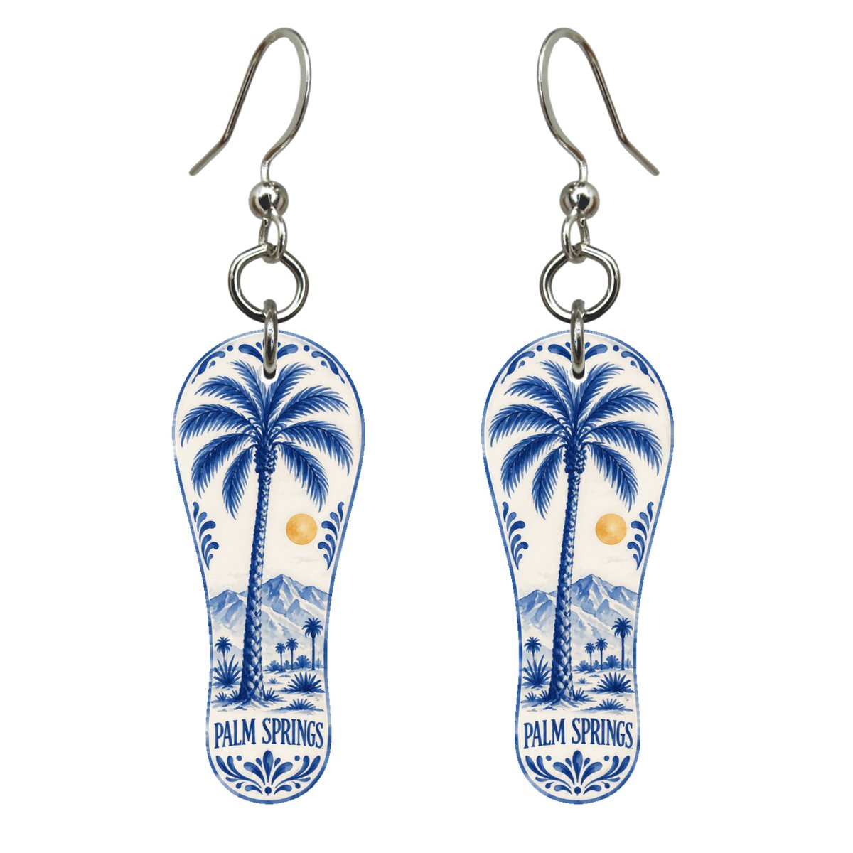 She's Choosing Palm Springs Earrings | Blue-And-White Ceramic Illustration | S758