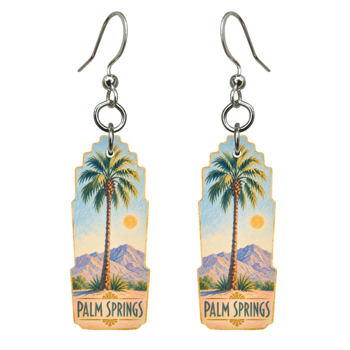 She's Choosing Palm Springs Earrings | Colored Pencil over Gouache | S761