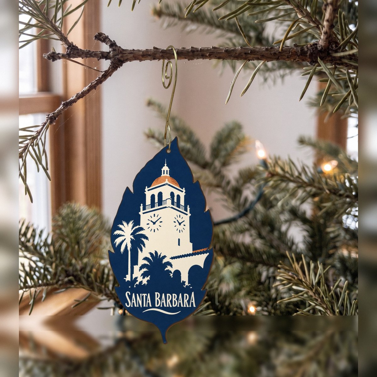 She's Choosing Santa Barbara Ornament | Negative-Space Silhouette | S762-O