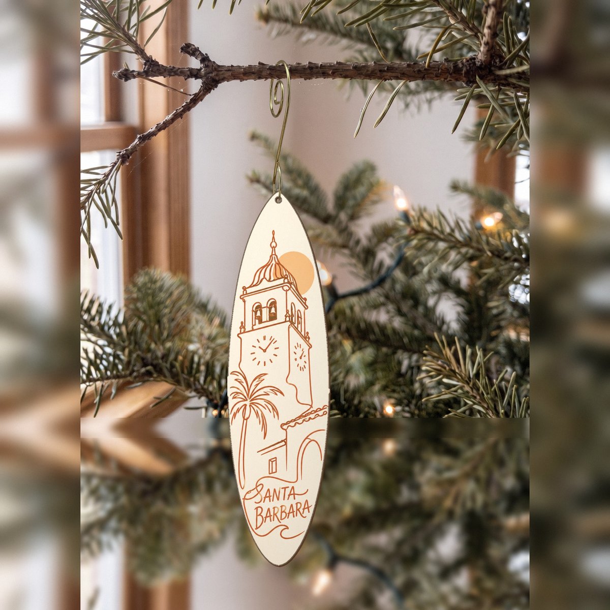 She's Choosing Santa Barbara Ornament | Continuous-Line Drawing | S763-O