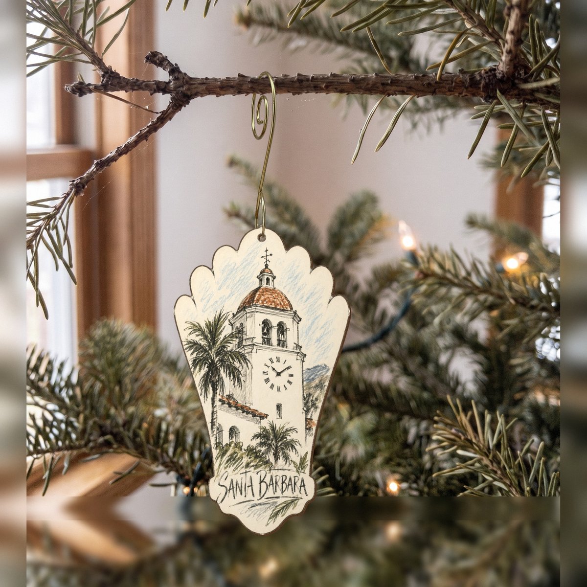 She's Choosing Santa Barbara Ornament | Loose Contour Sketch | S764-O