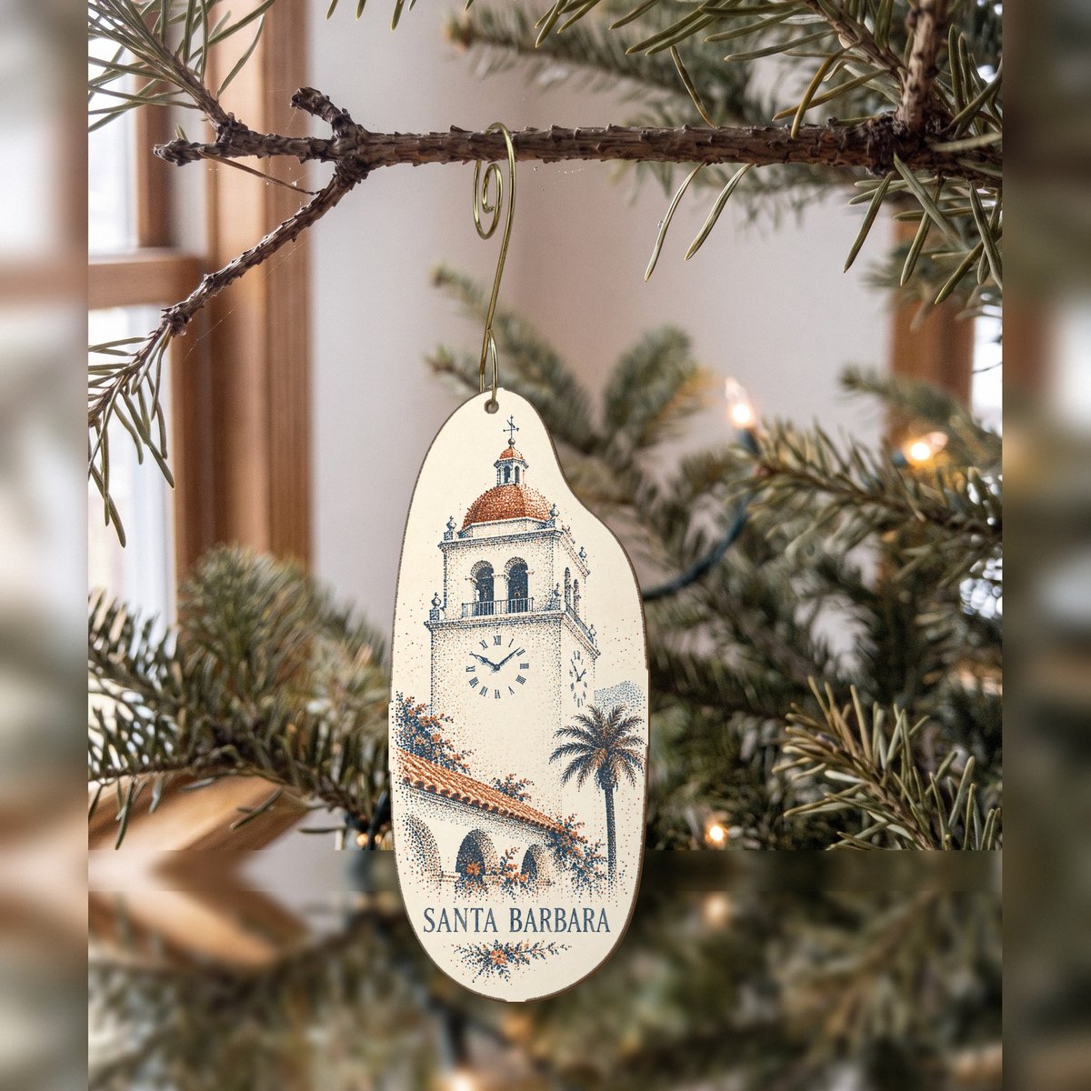 She's Choosing Santa Barbara Ornament | Sparse Pointillism | S770-O