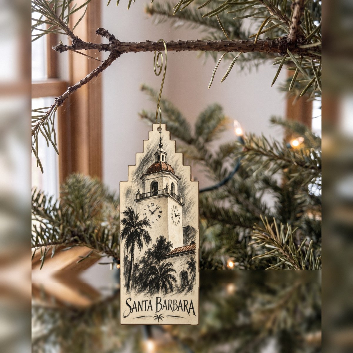 She's Choosing Santa Barbara Ornament | Charcoal Gesture | S772-O