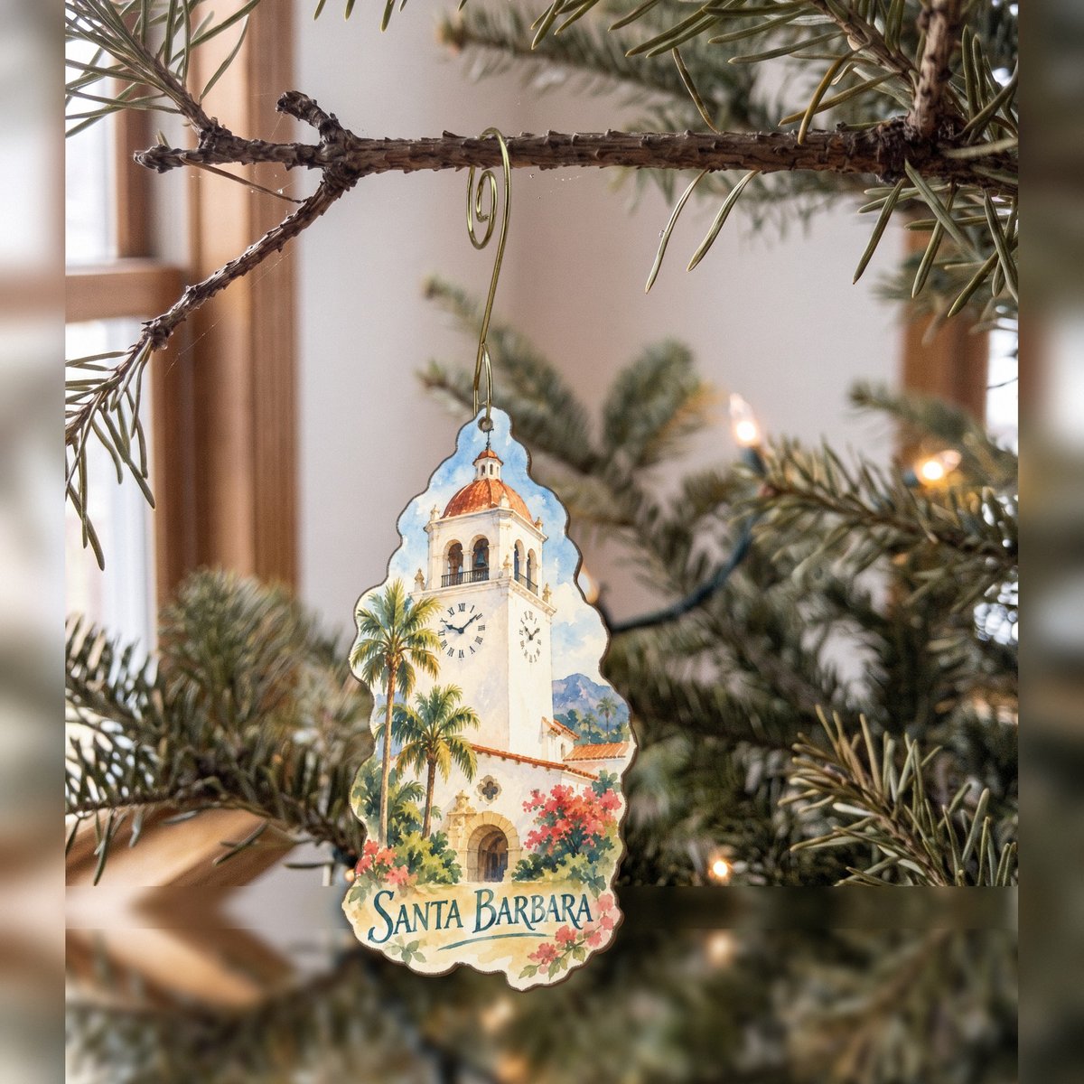 She's Choosing Santa Barbara Ornament | Restrained Watercolor | S773-O