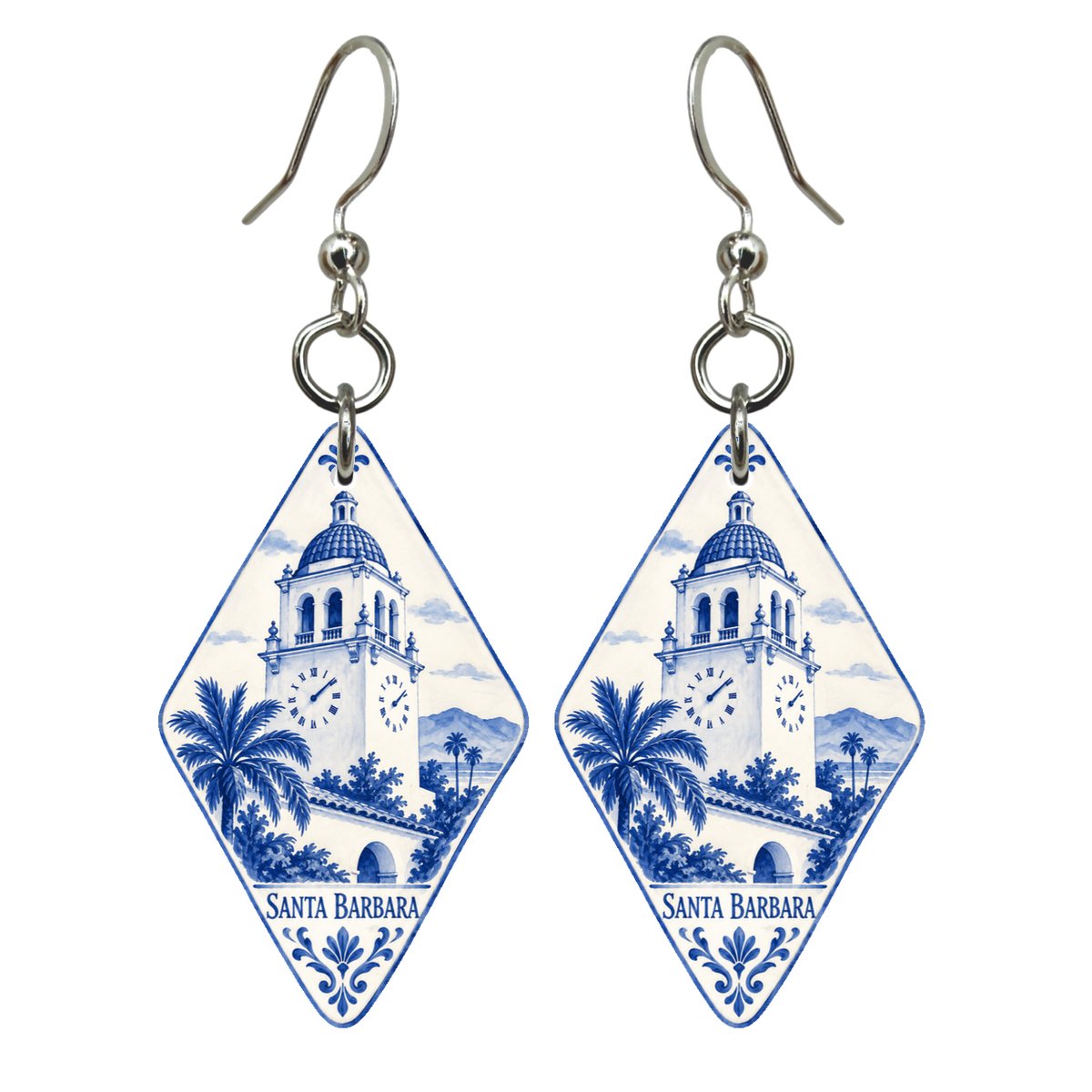 She's Choosing Santa Barbara Earrings | Blue-And-White Ceramic Illustration | S776