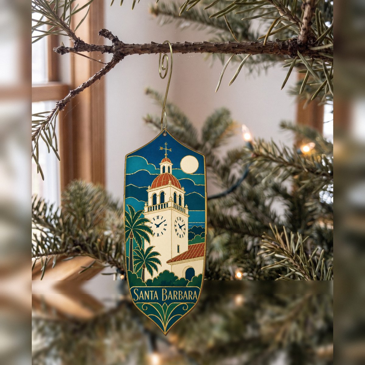 She's Choosing Santa Barbara Ornament | Cloisonné-Inspired Graphic | S777-O