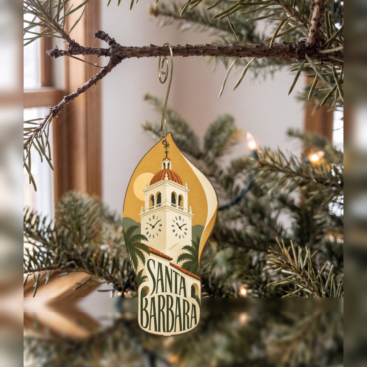 She's Choosing Santa Barbara Ornament | Typographic Illustration | S778-O
