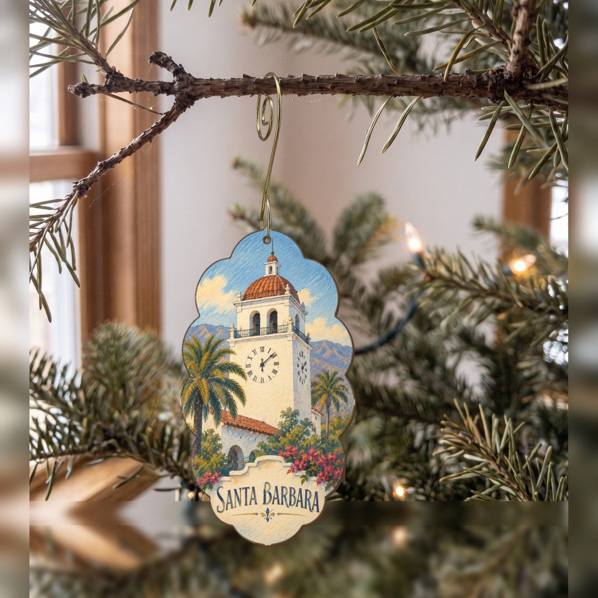 She's Choosing Santa Barbara Ornament | Colored Pencil over Gouache | S779-O
