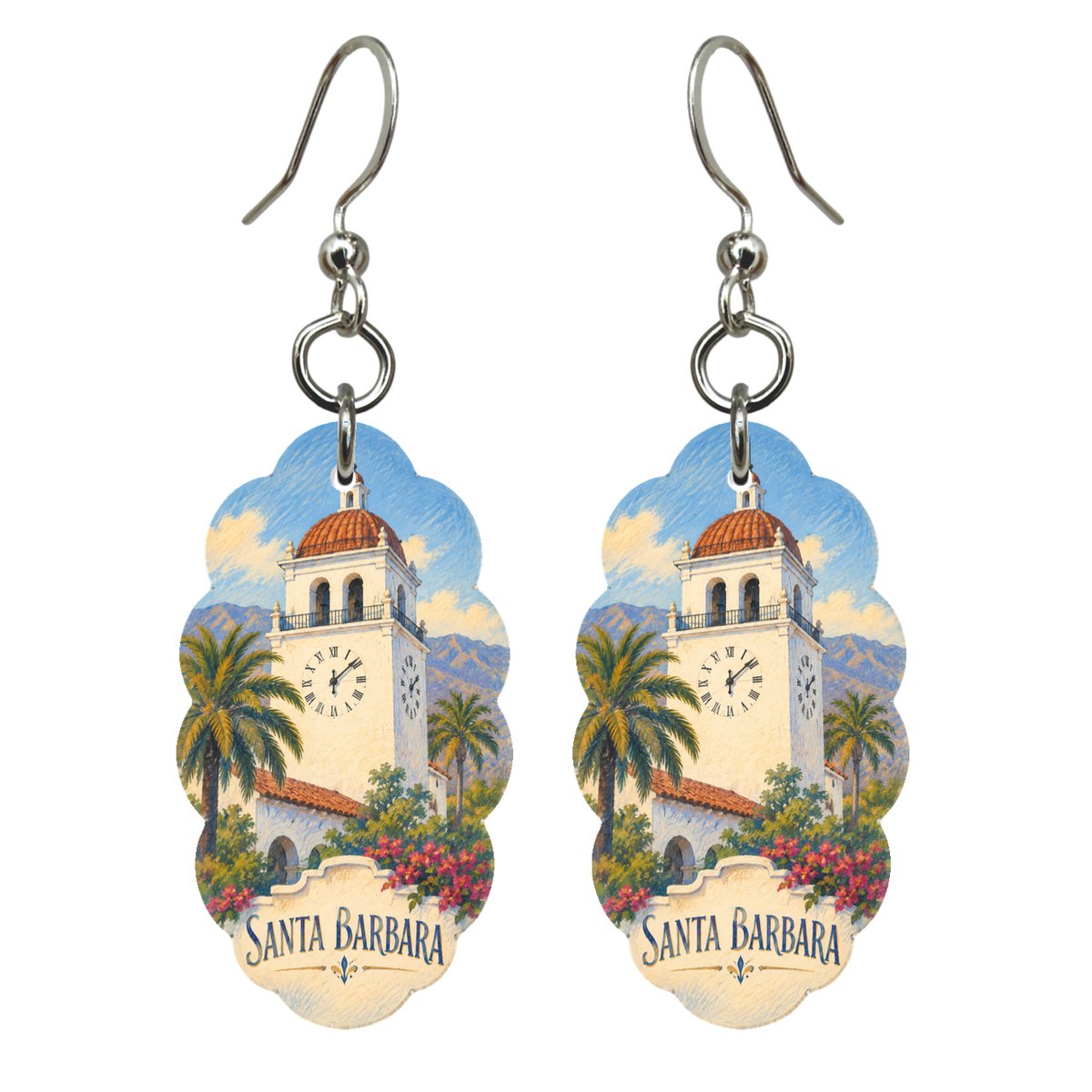 She's Choosing Santa Barbara Earrings | Colored Pencil over Gouache | S779