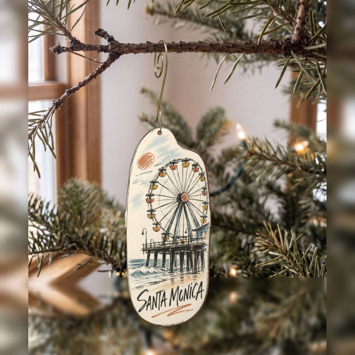She's Choosing Santa Monica Ornament | Loose Contour Sketch | S782-O