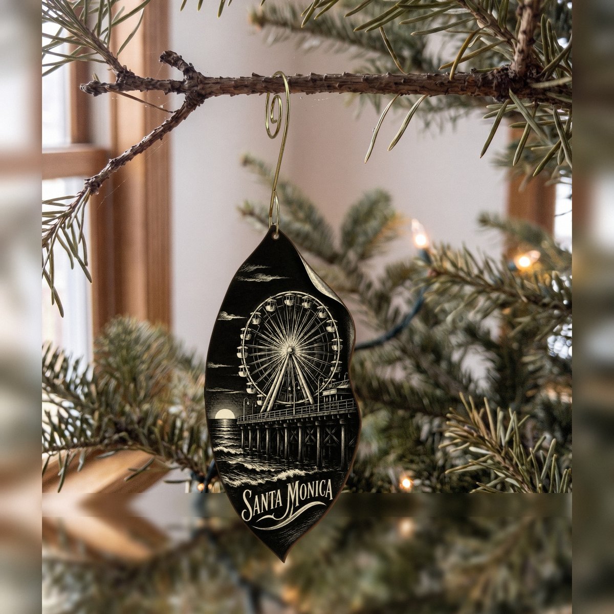 She's Choosing Santa Monica Ornament | Scratchboard | S789-O