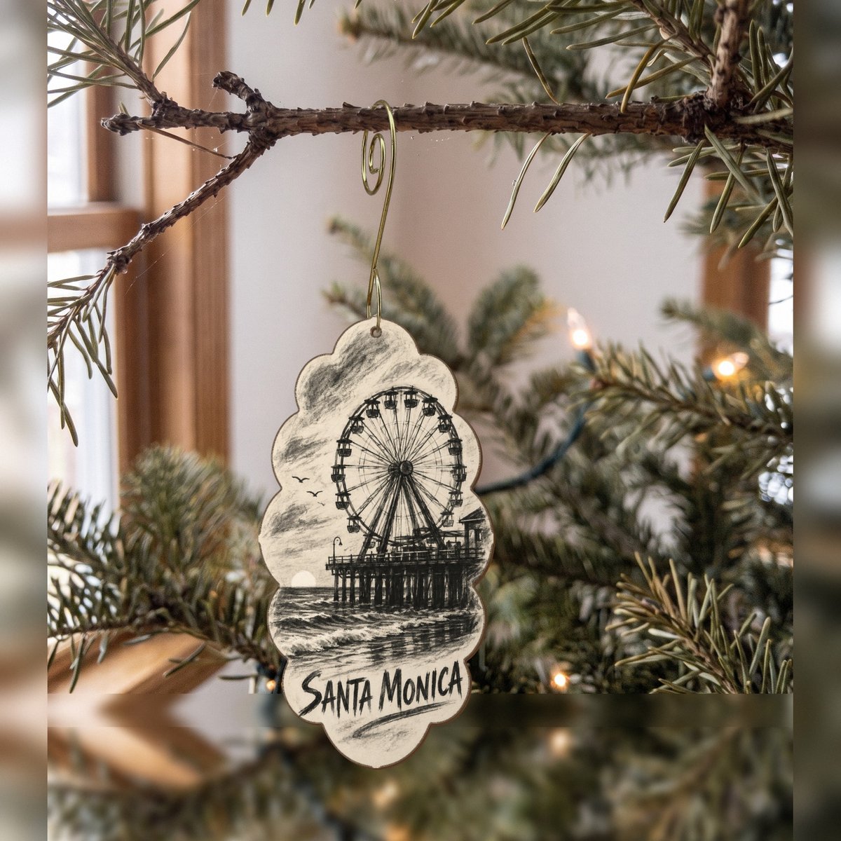She's Choosing Santa Monica Ornament | Charcoal Gesture | S790-O