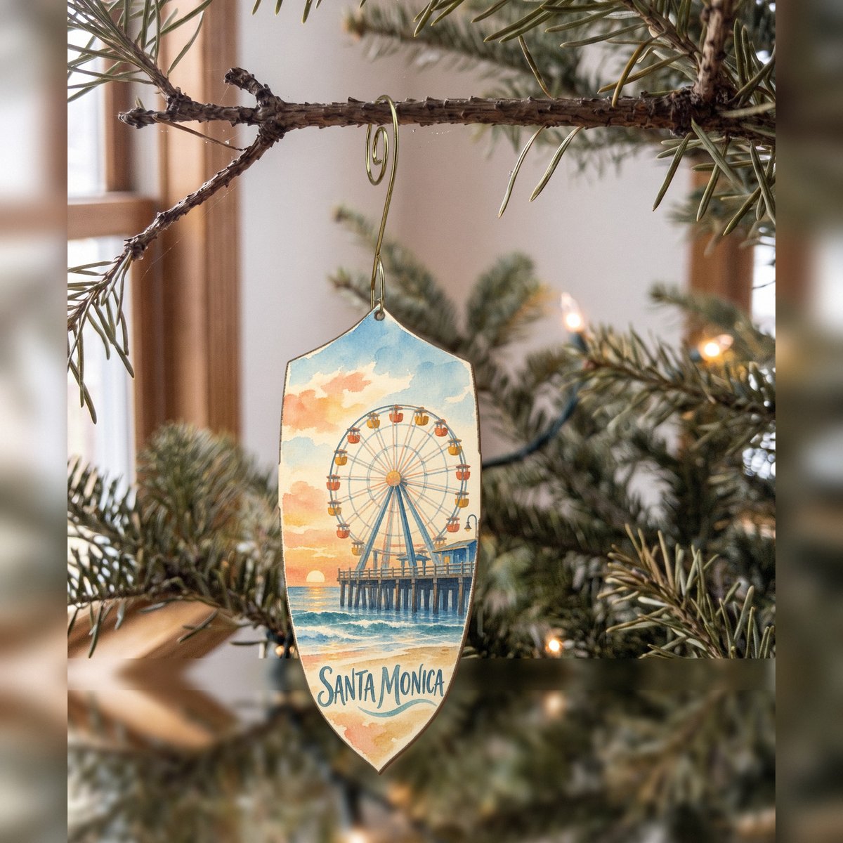 She's Choosing Santa Monica Ornament | Restrained Watercolor | S791-O